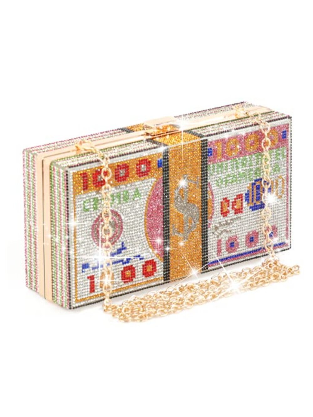 Rhinestone Money Clutch Evening Bag Crossbody Shoulder Purse
